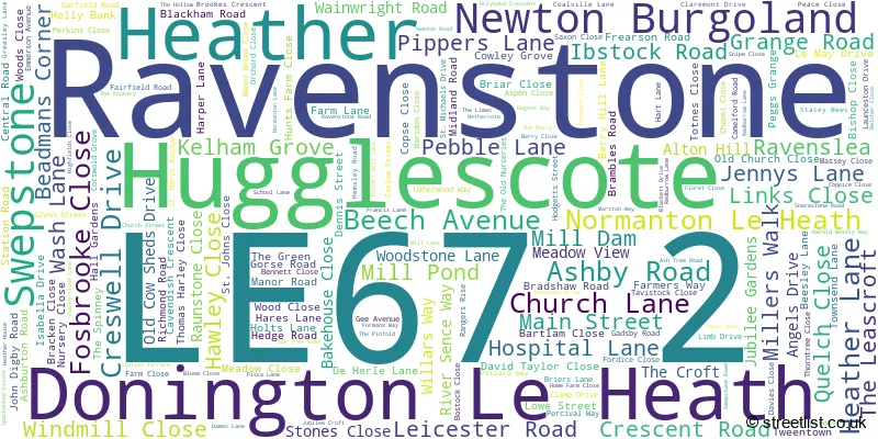 A word cloud for the LE67 2 postcode